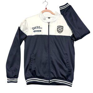 Guess 03 Boys Size‎ L Full-Zip Navy White Jacket Embroidered Logos Side Pockets